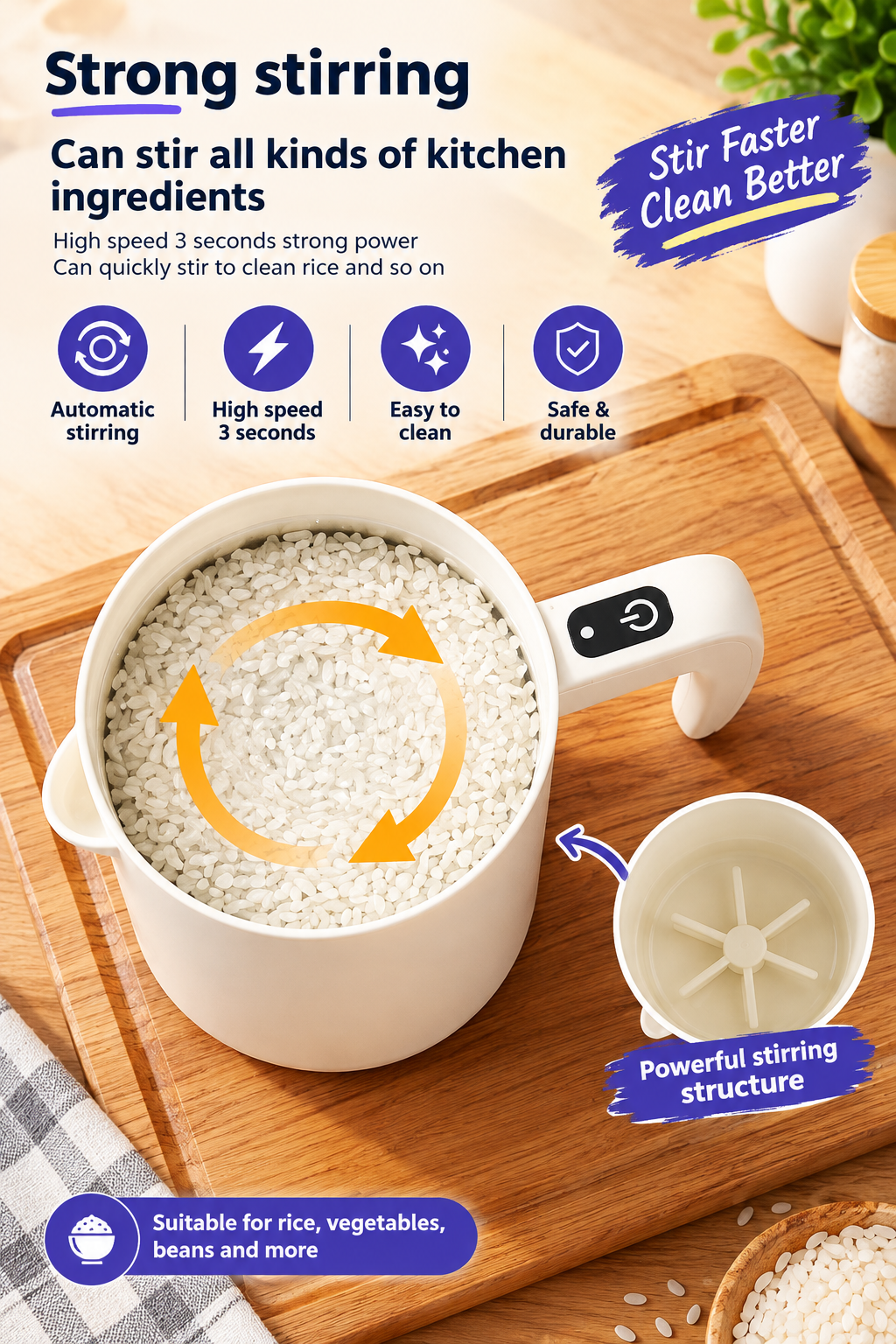 Multifunctional Electric Egg Whisk & Rice Washer – Compact Household Kitchen Mixer & Beater