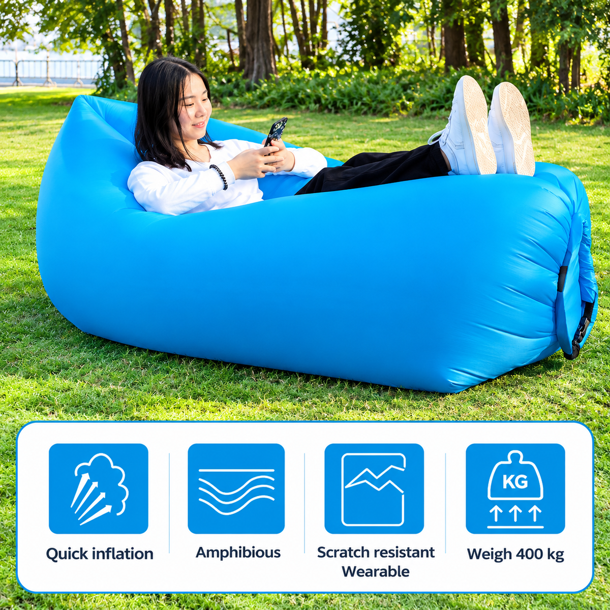 Portable Inflatable Air Sofa Bed & Lounger – Fast Air Filling Outdoor Sleeping Bag for Camping, Beach & Picnic
