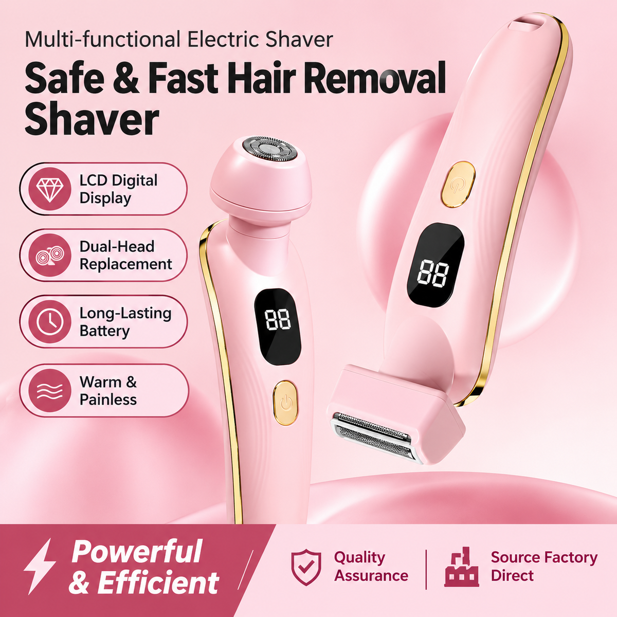 JOYSO™ Rechargeable Multi-functional Electric Lady Shaver with Smart LED Display – Waterproof Wet & Dry Trimmer