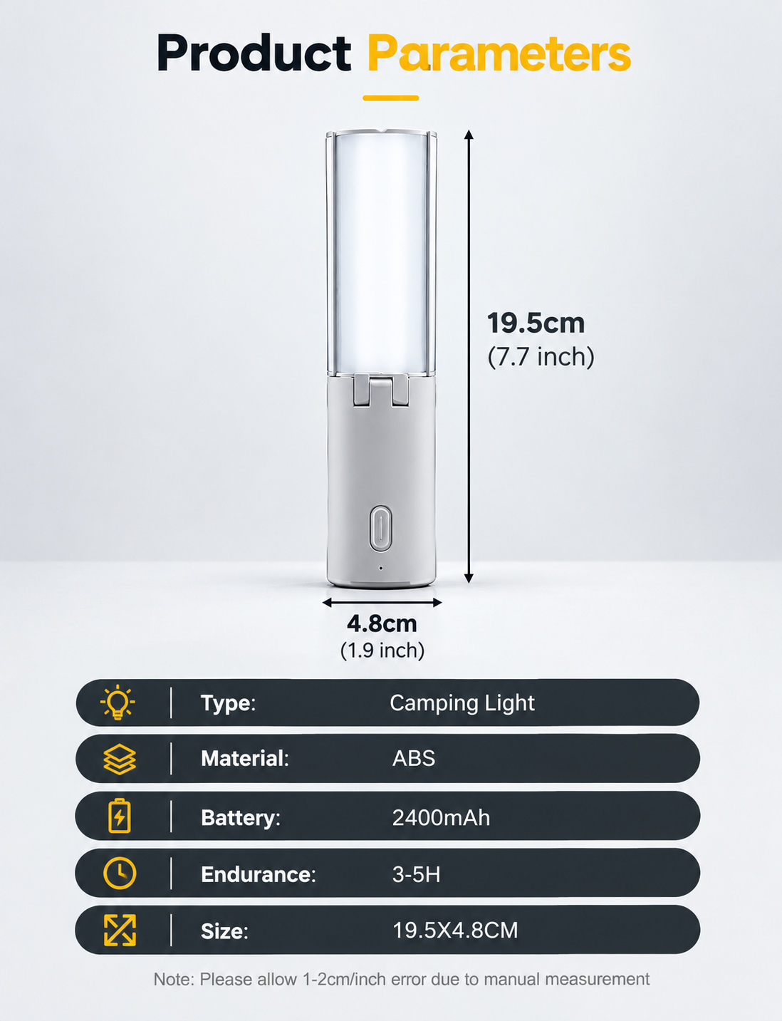 Foldable 4-Panel LED Camping Light & Desk Lamp – 2400mAh Rechargeable Hanging Tent Lantern with Hook