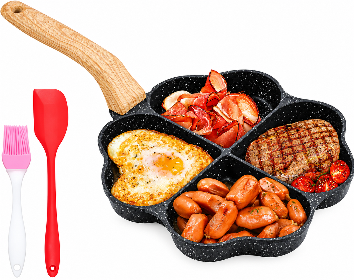 4-Cavity Heart Shape Non-Stick Frying Pan – Multi-Section Egg, Pancake & Breakfast Maker