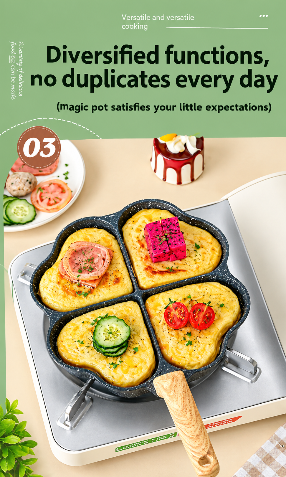4-Cavity Heart Shape Non-Stick Frying Pan – Multi-Section Egg, Pancake & Breakfast Maker