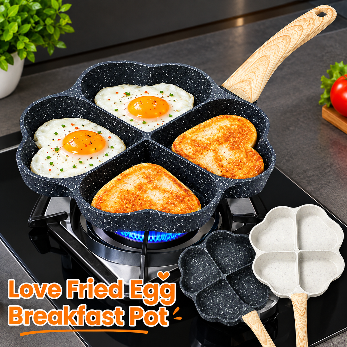 4-Cavity Heart Shape Non-Stick Frying Pan – Multi-Section Egg, Pancake & Breakfast Maker