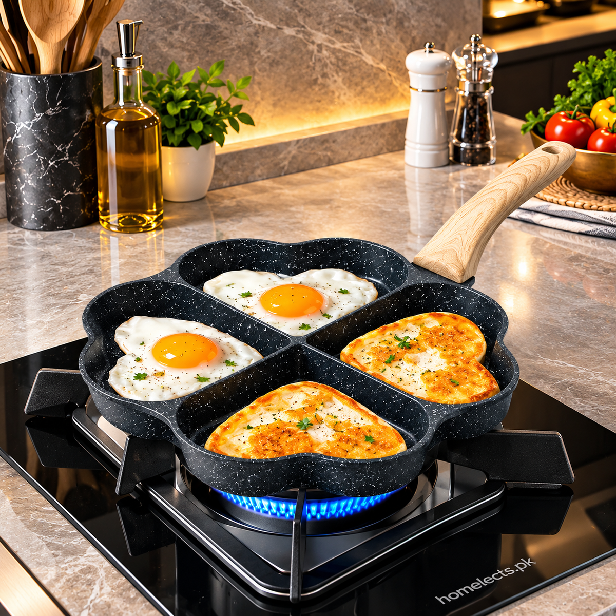 4-Cavity Heart Shape Non-Stick Frying Pan – Multi-Section Egg, Pancake & Breakfast Maker