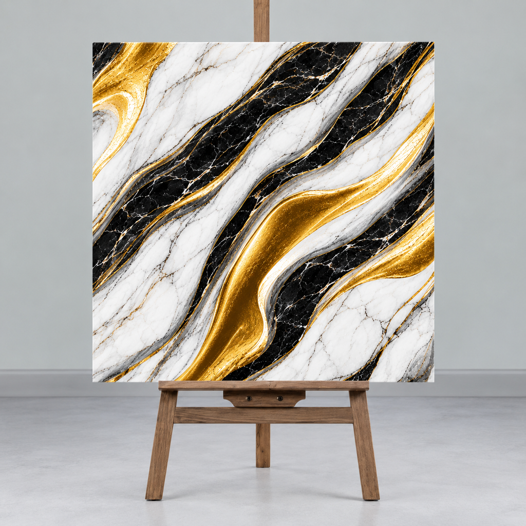 Dark Blue & Golden Abstract Marble Look UV Wall Panels – Self-Adhesive Peel & Stick Tiles (60 cm x 60 cm)