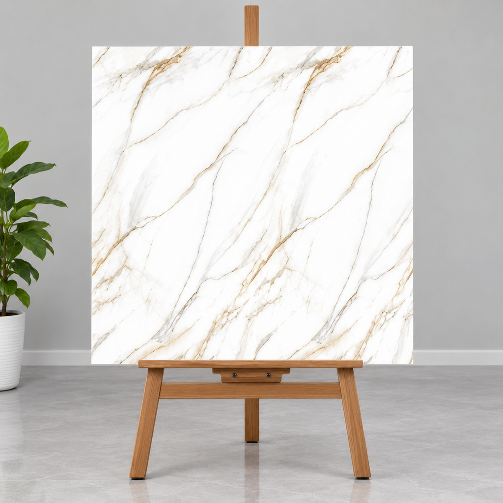 Dark Blue & Golden Abstract Marble Look UV Wall Panels – Self-Adhesive Peel & Stick Tiles (60 cm x 60 cm)