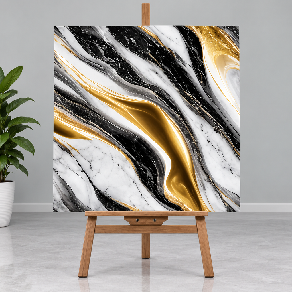 Dark Blue & Golden Abstract Marble Look UV Wall Panels – Self-Adhesive Peel & Stick Tiles (60 cm x 60 cm)