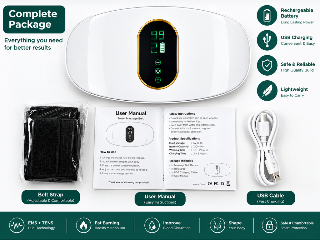 Rechargeable Electric Belly Fat Burner Belt – Vibration Slimming & Anti-Cellulite Waist Massager