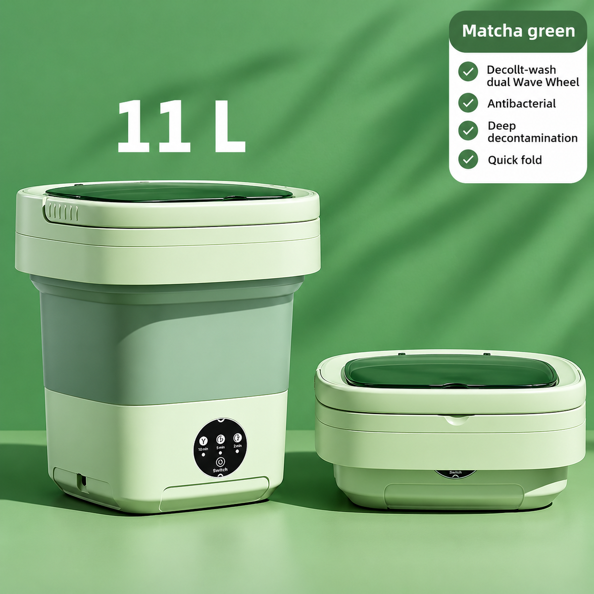 11L Portable Folding Washing Machine with Spin Dryer Bucket – Mini Collapsible Washer for Baby Clothes, Underwear & Travel