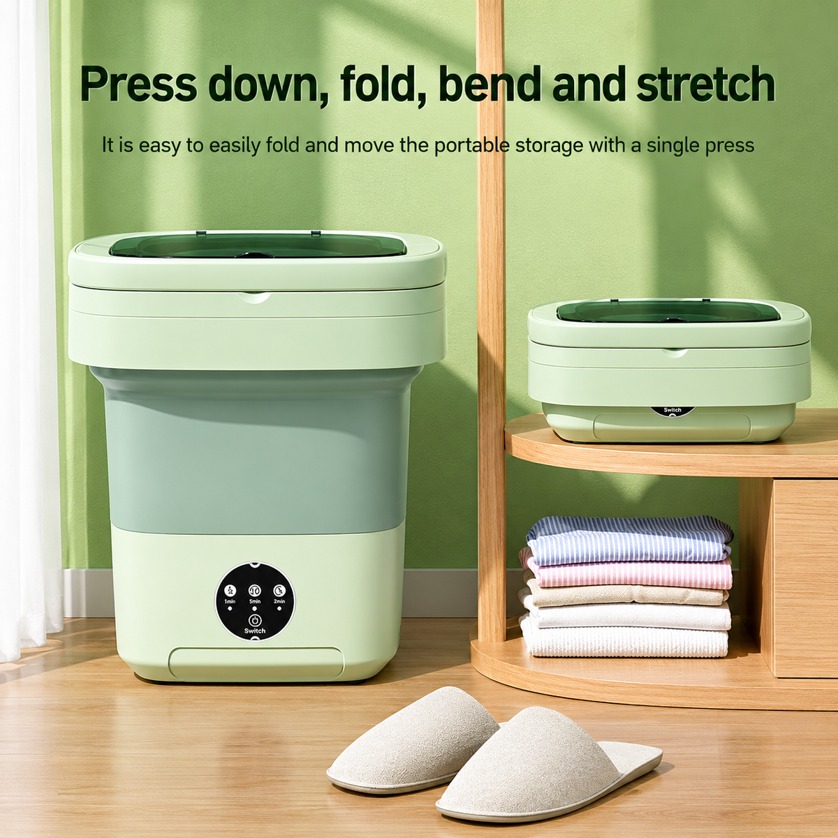 11L Portable Folding Washing Machine with Spin Dryer Bucket – Mini Collapsible Washer for Baby Clothes, Underwear & Travel