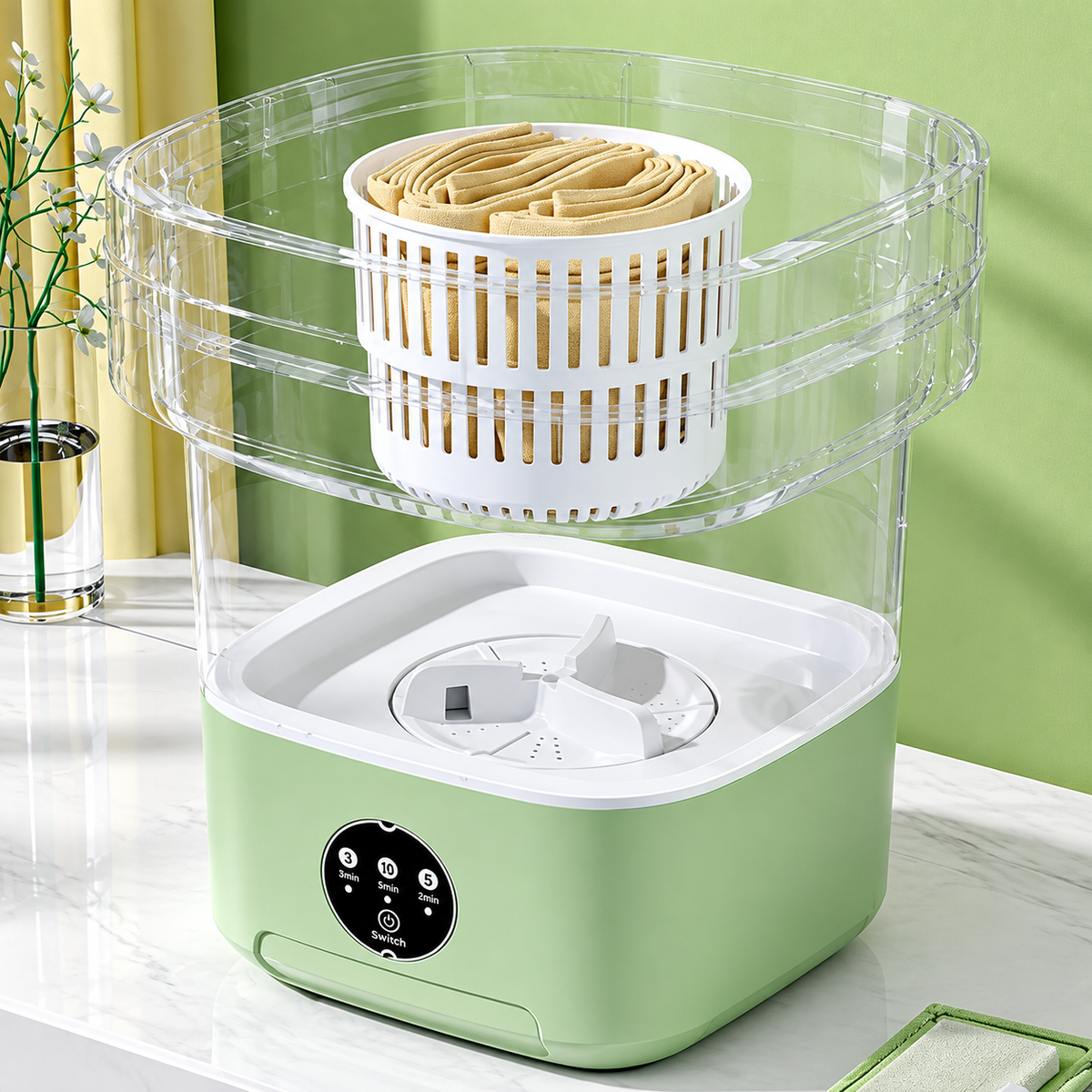 11L Portable Folding Washing Machine with Spin Dryer Bucket – Mini Collapsible Washer for Baby Clothes, Underwear & Travel