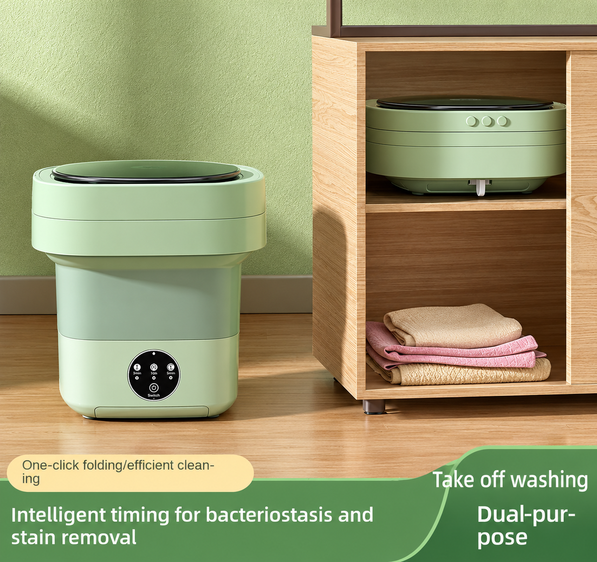 11L Portable Folding Washing Machine with Spin Dryer Bucket – Mini Collapsible Washer for Baby Clothes, Underwear & Travel