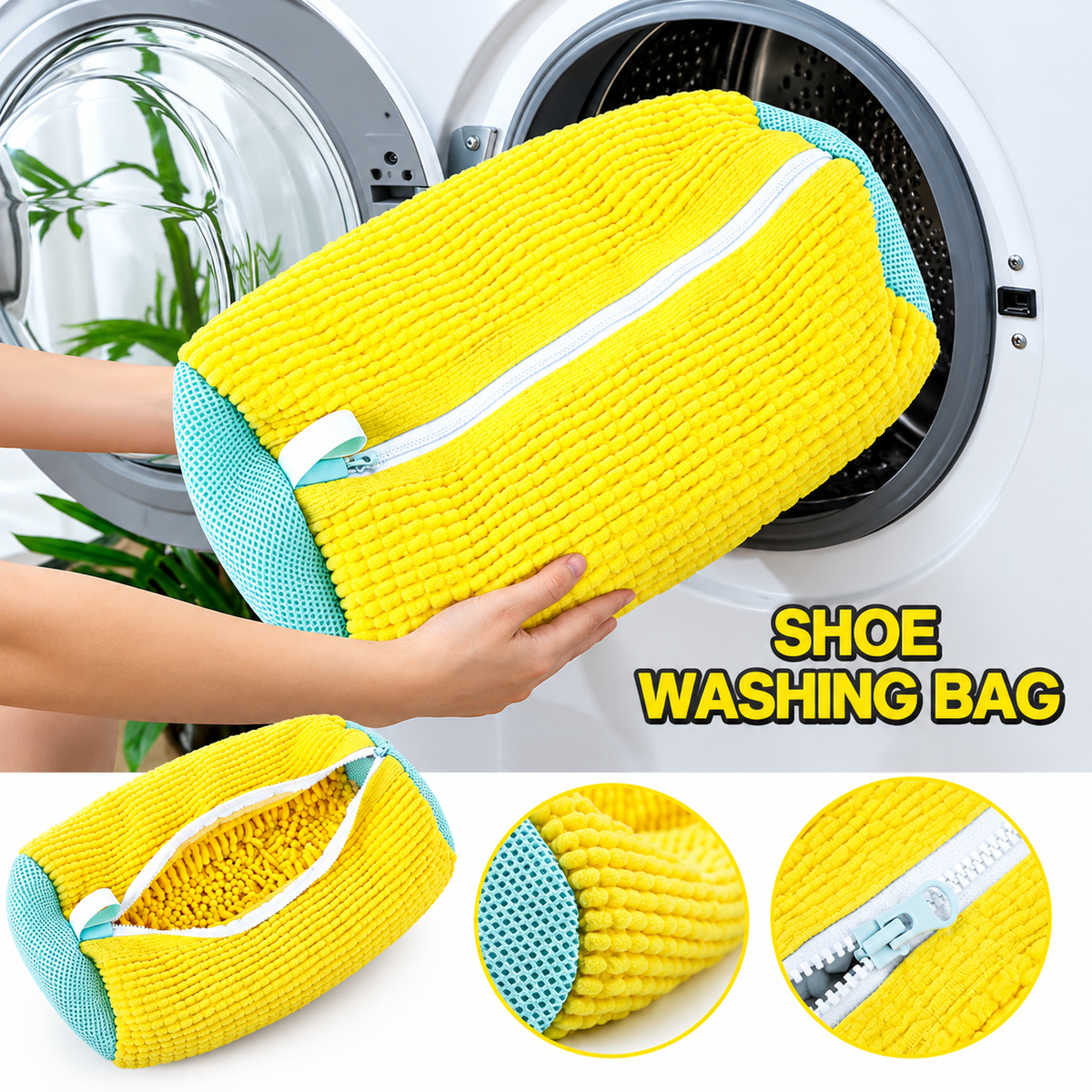 Microfiber Shoe Wash Bag for Washing Machine – Protective Chenille Sneaker Laundry Bag with Zipper & Cushion Padding (Pair)