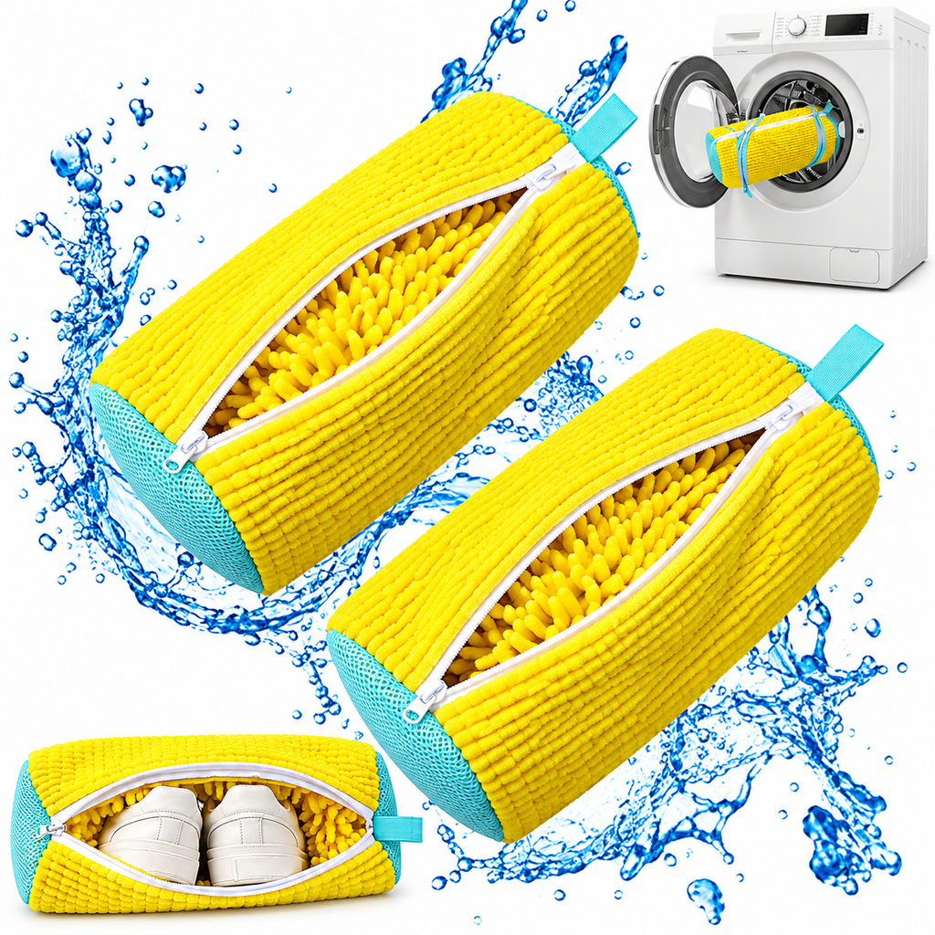 Microfiber Shoe Wash Bag for Washing Machine – Protective Chenille Sneaker Laundry Bag with Zipper & Cushion Padding (Pair)