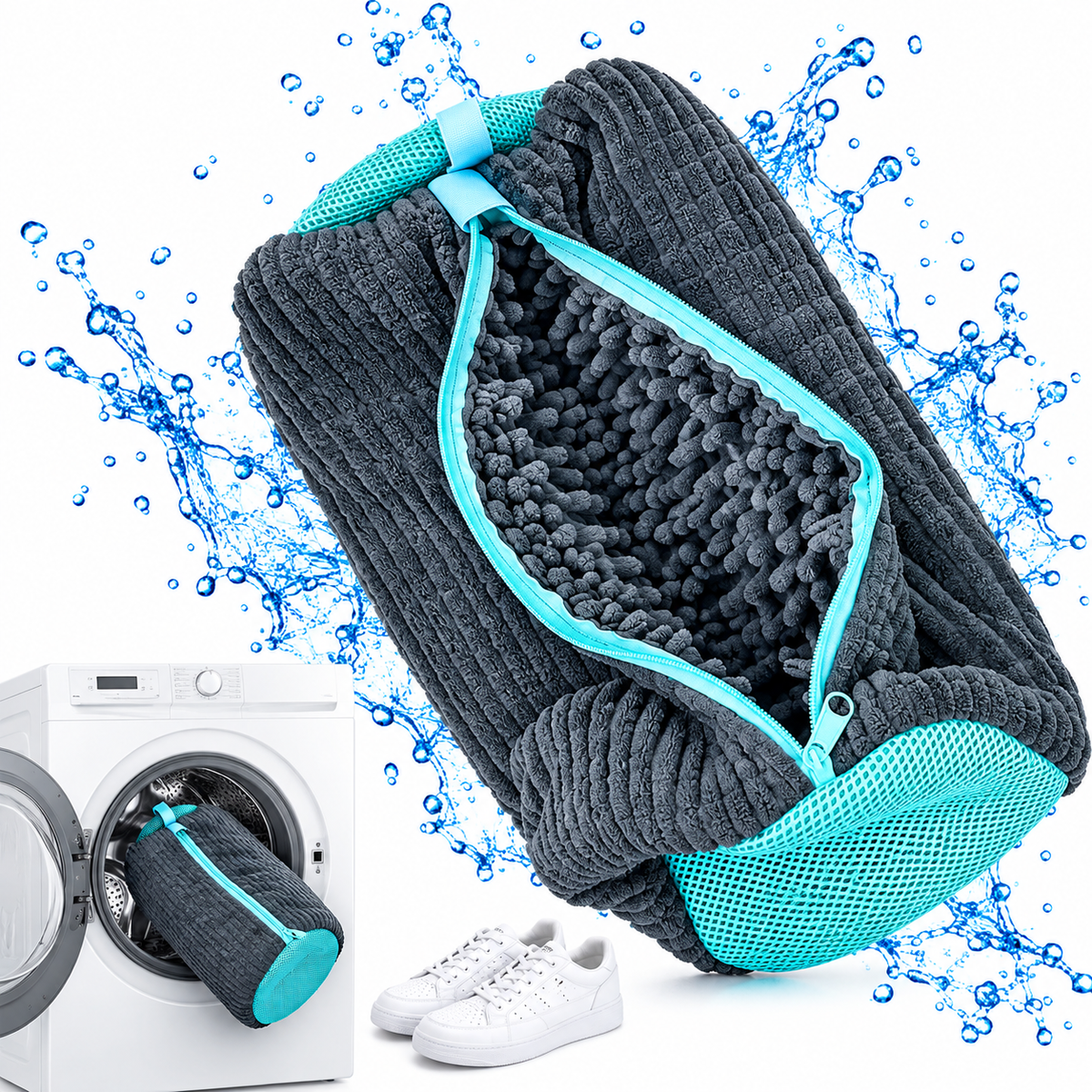 Microfiber Shoe Wash Bag for Washing Machine – Protective Chenille Sneaker Laundry Bag with Zipper & Cushion Padding (Pair)