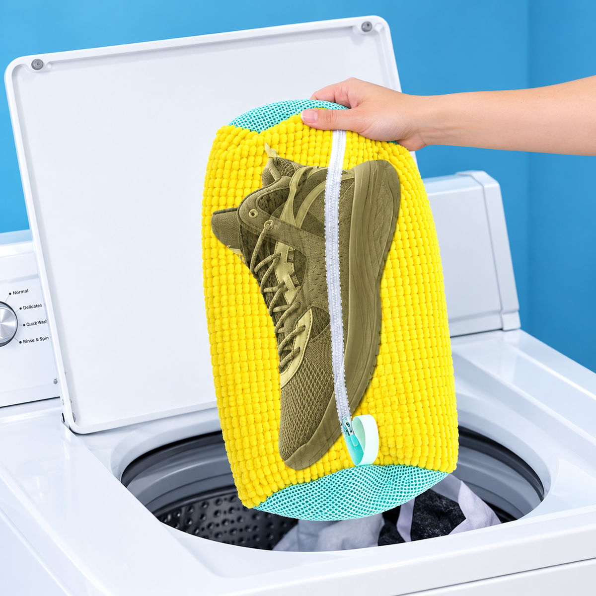 Microfiber Shoe Wash Bag for Washing Machine – Protective Chenille Sneaker Laundry Bag with Zipper & Cushion Padding (Pair)
