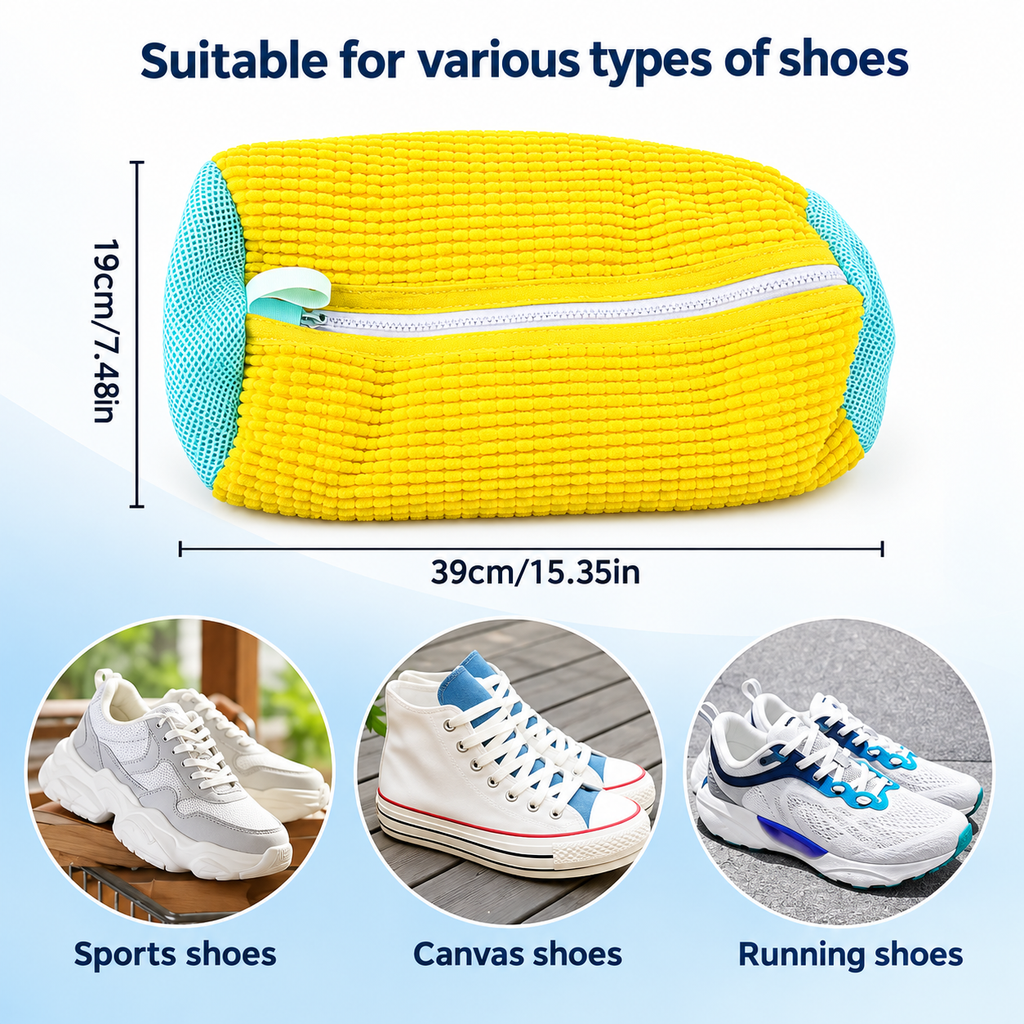 Microfiber Shoe Wash Bag for Washing Machine – Protective Chenille Sneaker Laundry Bag with Zipper & Cushion Padding (Pair)