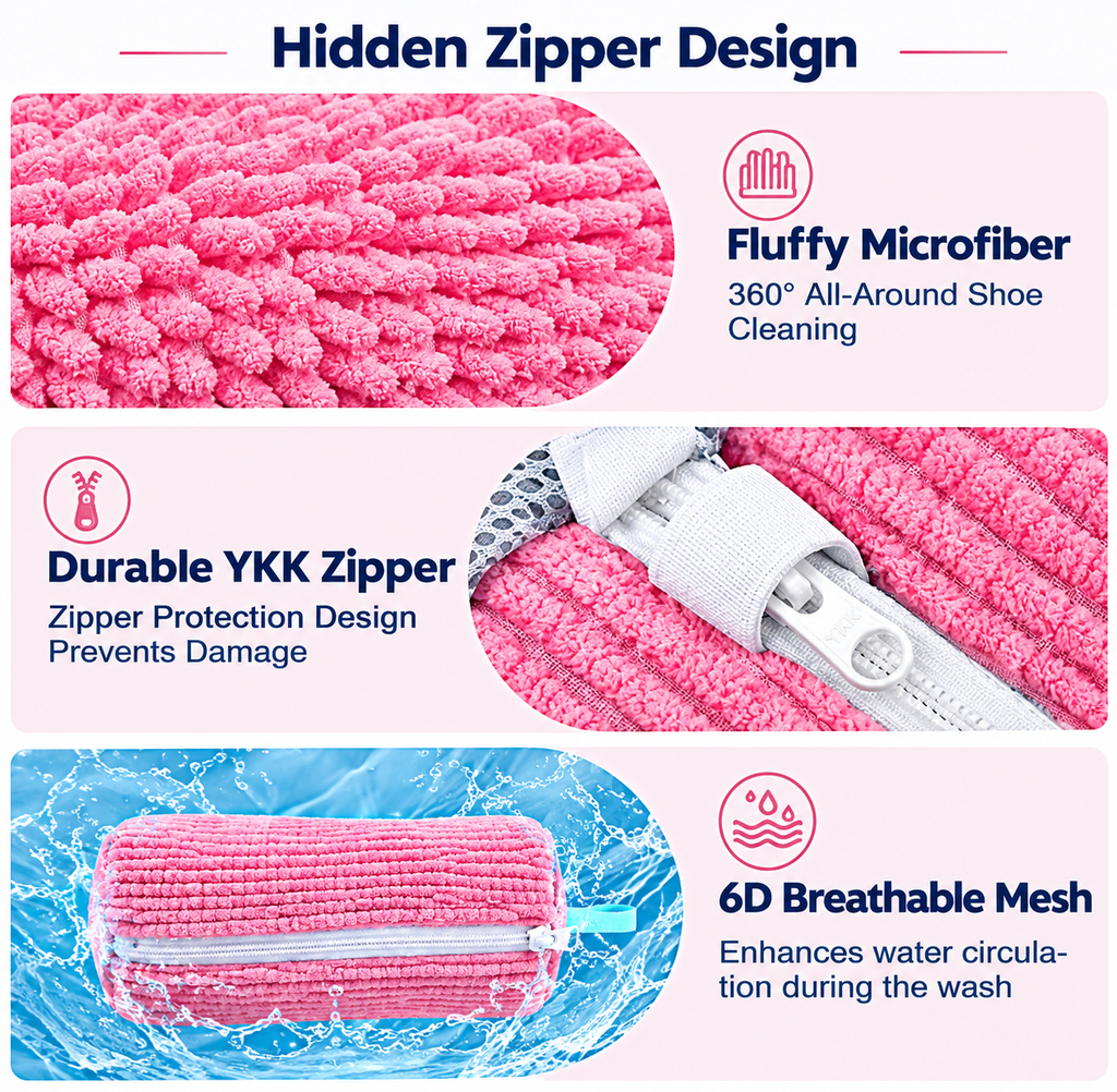 Microfiber Shoe Wash Bag for Washing Machine – Protective Chenille Sneaker Laundry Bag with Zipper & Cushion Padding (Pair)
