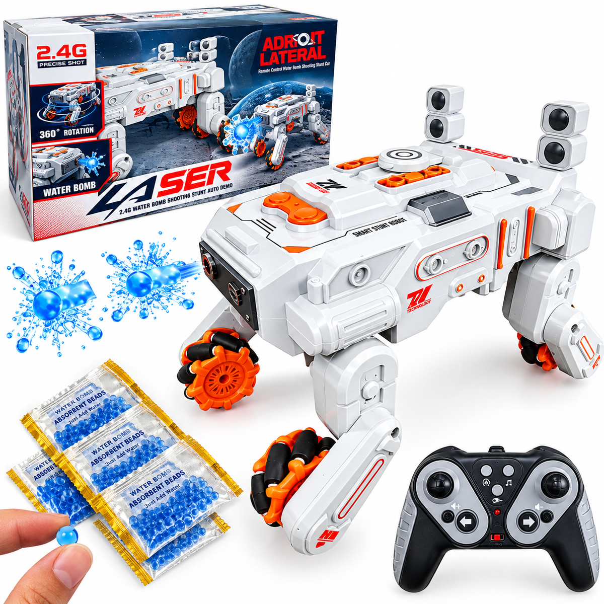 Adroit Lateral LASER 2.4G RC Stunt Robot Toy for Kids – 360° Rotation & Water Bomb Shooting