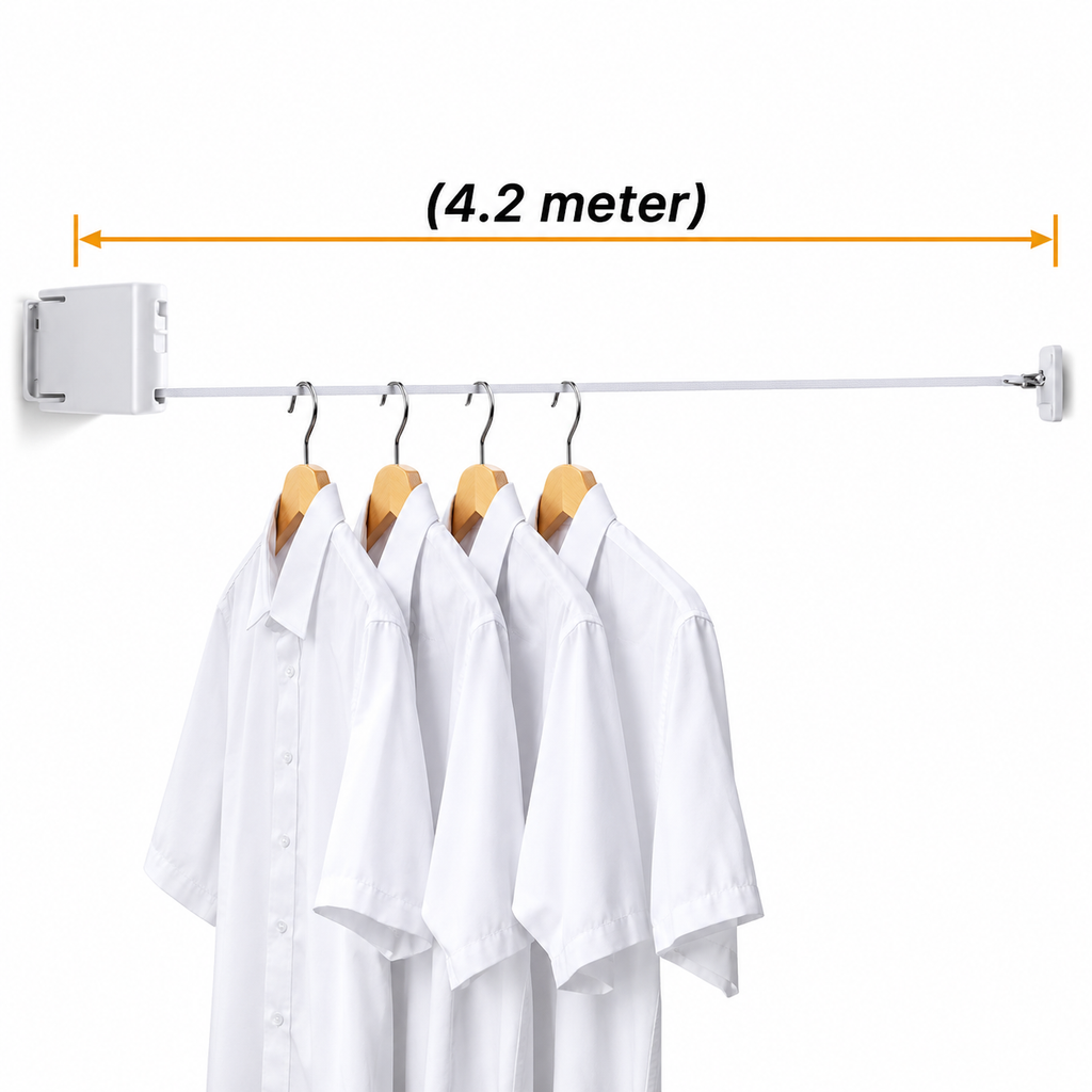 Wall-Mounted Retractable Clothesline – 4M Stainless Steel Heavy Duty Invisible Laundry Drying Rope (15kg Load)