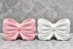 Decorative Bow Multi-Purpose Ceramic Organizer – Dual Slot Toothbrush & Makeup Brush Holder
