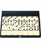 PUREPLAY Jumbo Classic Dominoes Double 6 Game Set – 28 Ivory Tiles with Brass Spinner in Portable Case