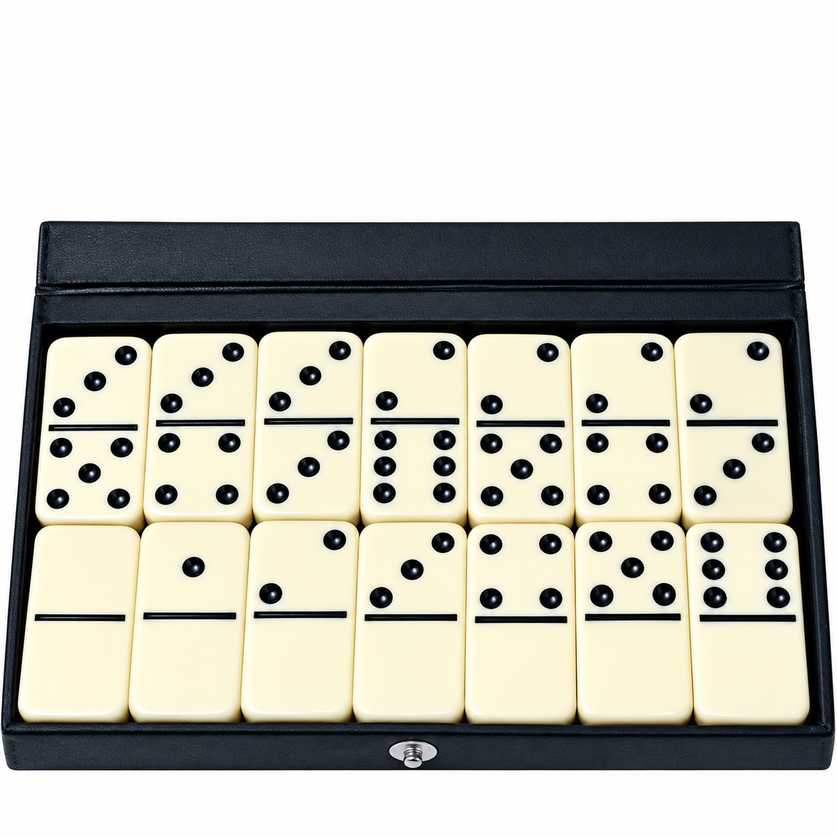 PUREPLAY Jumbo Classic Dominoes Double 6 Game Set – 28 Ivory Tiles with Brass Spinner in Portable Case