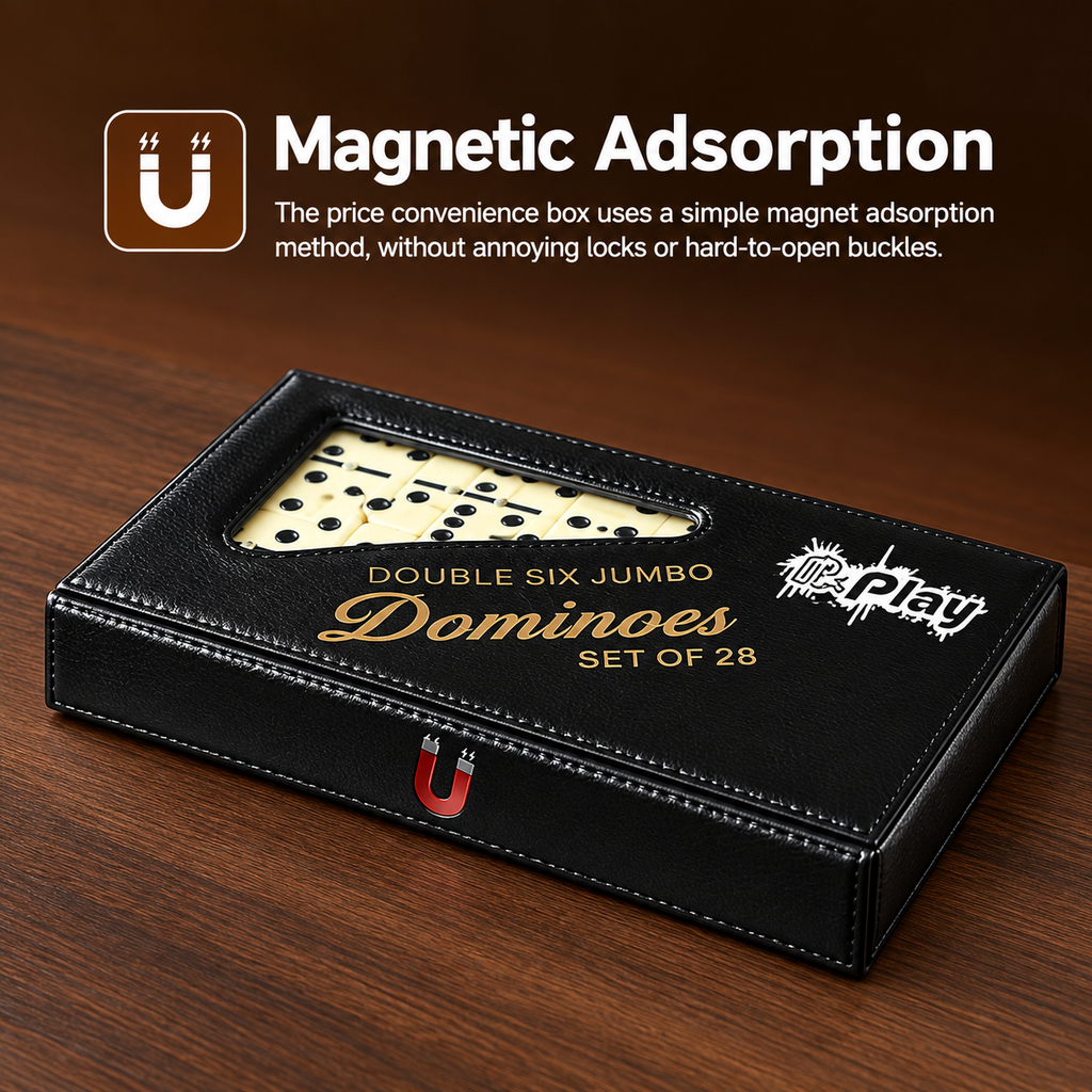 PUREPLAY Jumbo Classic Dominoes Double 6 Game Set – 28 Ivory Tiles with Brass Spinner in Portable Case