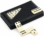 PUREPLAY Jumbo Classic Dominoes Double 6 Game Set – 28 Ivory Tiles with Brass Spinner in Portable Case