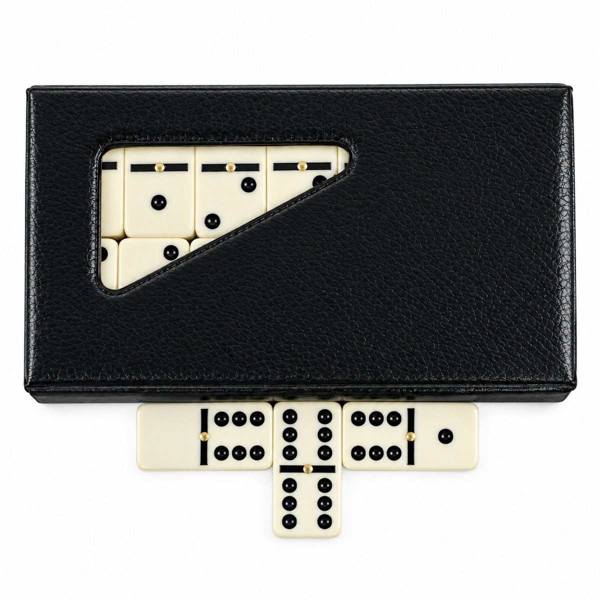 PUREPLAY Jumbo Classic Dominoes Double 6 Game Set – 28 Ivory Tiles with Brass Spinner in Portable Case