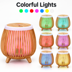 Nordic Wood Grain Aroma Diffuser & Humidifier with 7-Color LED Light – Bird Cage Style Essential Oil Diffuser