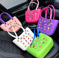 Crocs Style Waterproof EVA Beach Tote Bag with Cute Jibbitz Charms – Lightweight Travel & Vacation Handbag