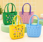 Crocs Style Waterproof EVA Beach Tote Bag with Cute Jibbitz Charms – Lightweight Travel & Vacation Handbag