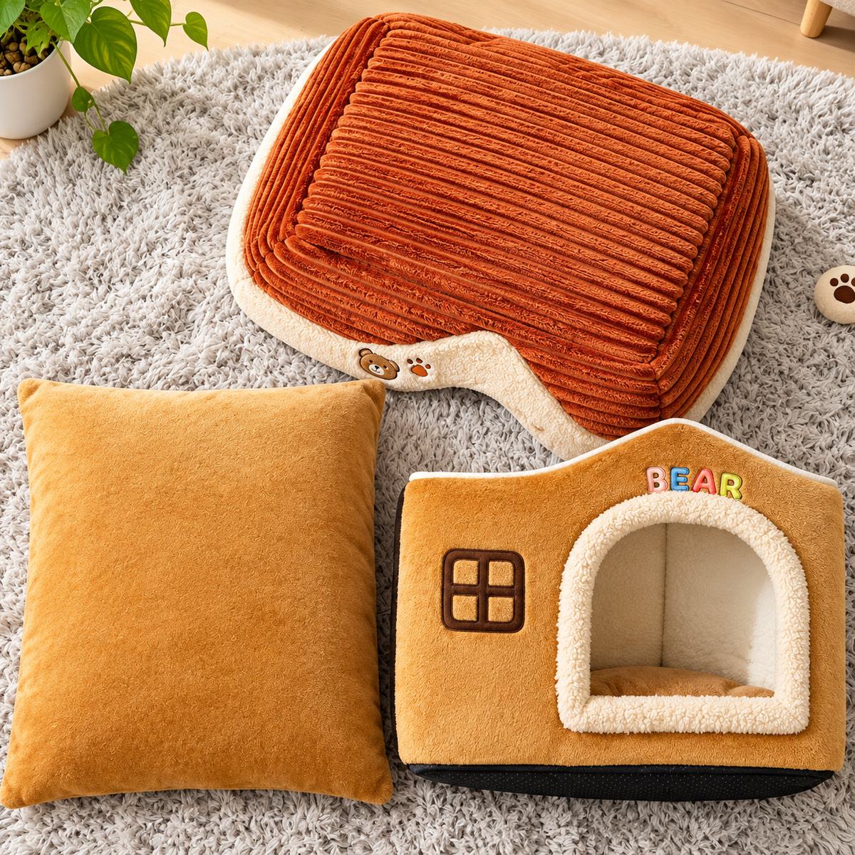 Soft Foldable Indoor Pet House Bed – Warm Washable Cozy Cave for Cats & Small Dogs