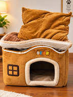 Soft Foldable Indoor Pet House Bed – Warm Washable Cozy Cave for Cats & Small Dogs
