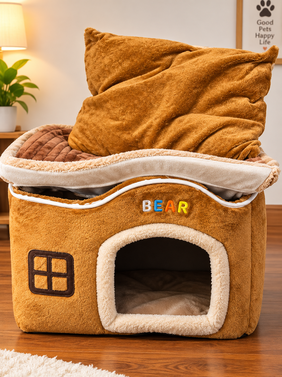 Soft Foldable Indoor Pet House Bed – Warm Washable Cozy Cave for Cats & Small Dogs