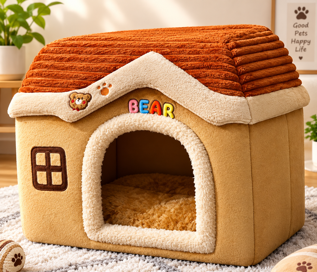 Soft Foldable Indoor Pet House Bed – Warm Washable Cozy Cave for Cats & Small Dogs