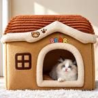 Soft Foldable Indoor Pet House Bed – Warm Washable Cozy Cave for Cats & Small Dogs