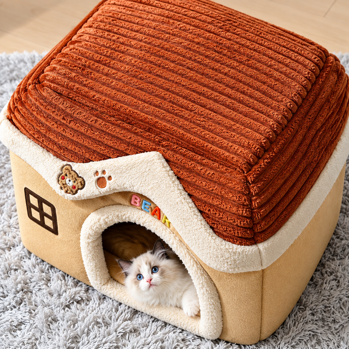 Soft Foldable Indoor Pet House Bed – Warm Washable Cozy Cave for Cats & Small Dogs