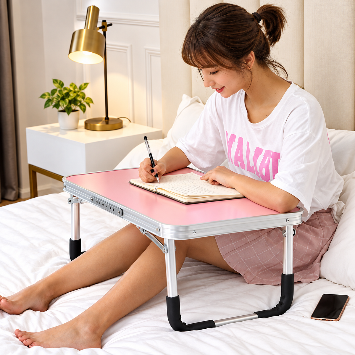 Portable Folding Aluminum Laptop Desk with Cup Holder – Multipurpose Study Table Stand for Bed & Sofa