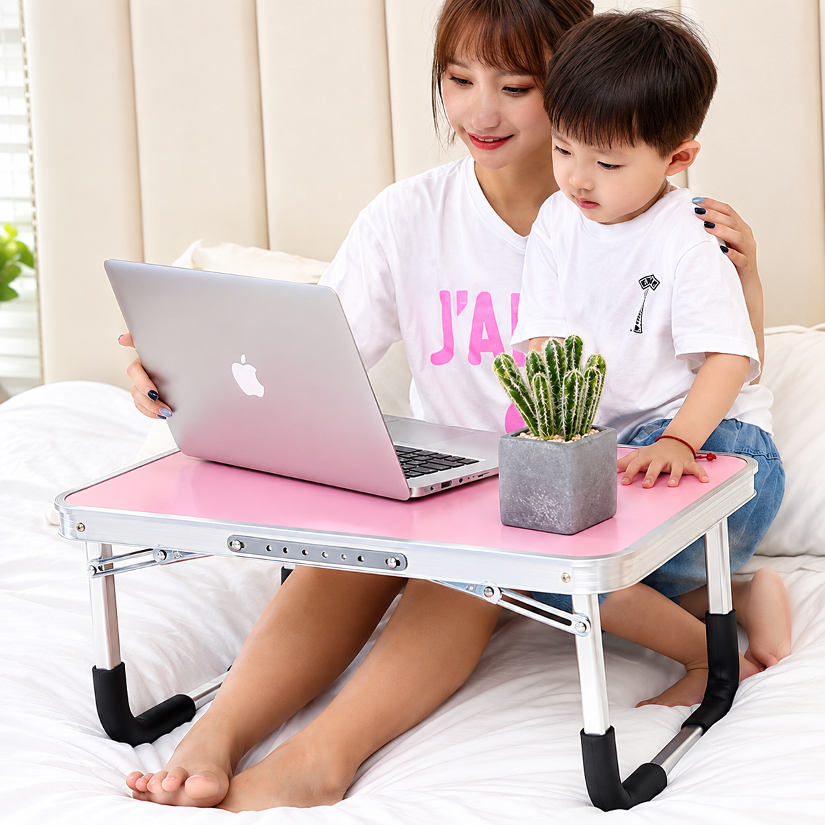Portable Folding Aluminum Laptop Desk with Cup Holder – Multipurpose Study Table Stand for Bed & Sofa