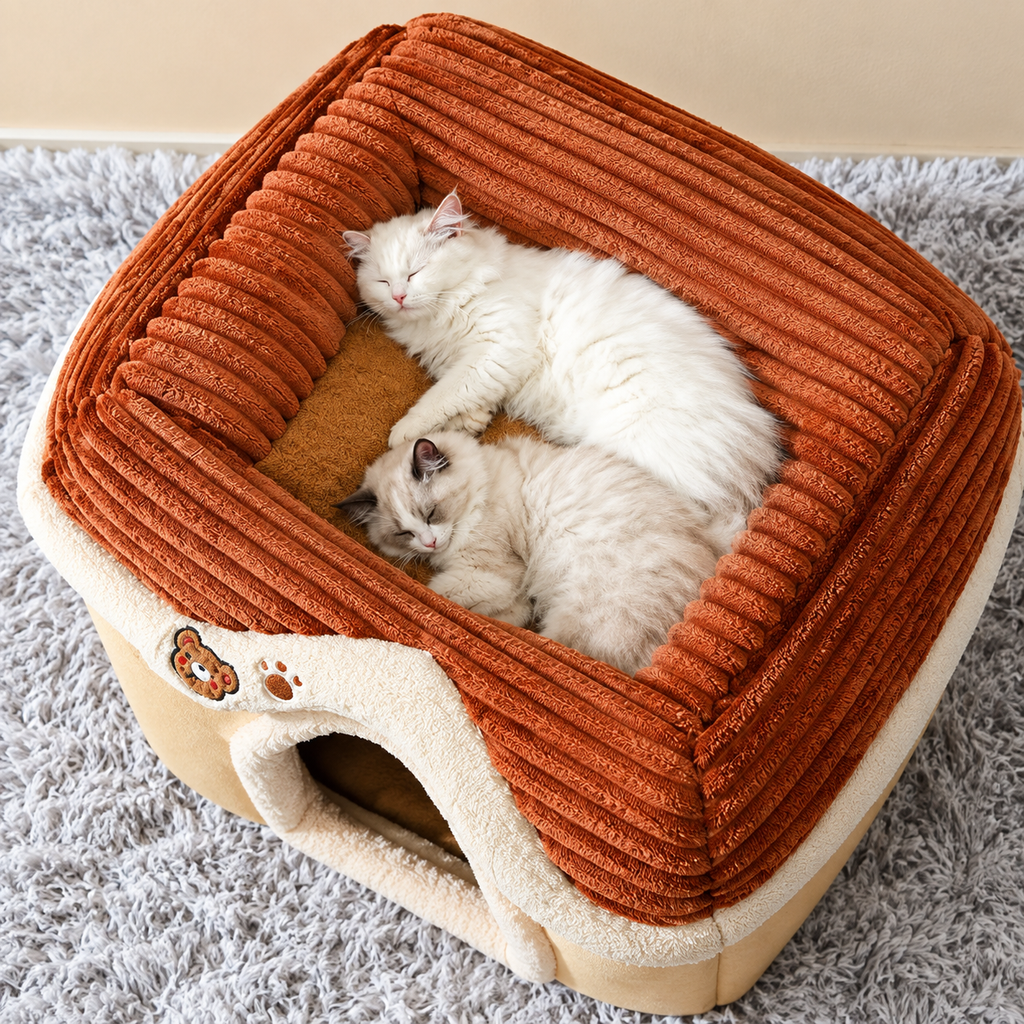 Soft Foldable Indoor Pet House Bed – Warm Washable Cozy Cave for Cats & Small Dogs
