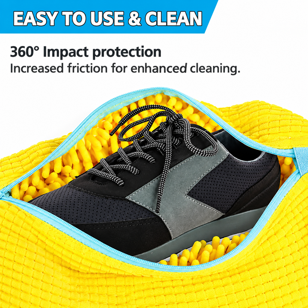 Microfiber Shoe Wash Bag for Washing Machine – Protective Chenille Sneaker Laundry Bag with Zipper & Cushion Padding (Pair)