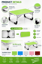 Portable Folding Aluminum Laptop Desk with Cup Holder – Multipurpose Study Table Stand for Bed & Sofa