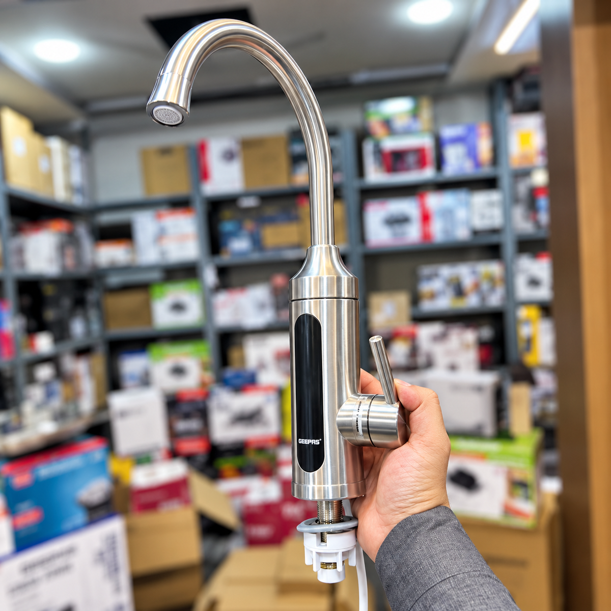 Geepas 3000W Instant Electric Hot & Cold Water Heating Faucet with LED Temperature Display – 1 Year Warranty
