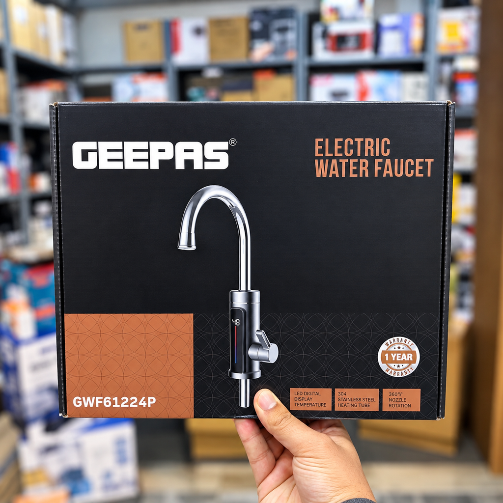 Geepas 3000W Instant Electric Hot & Cold Water Heating Faucet with LED Temperature Display – 1 Year Warranty
