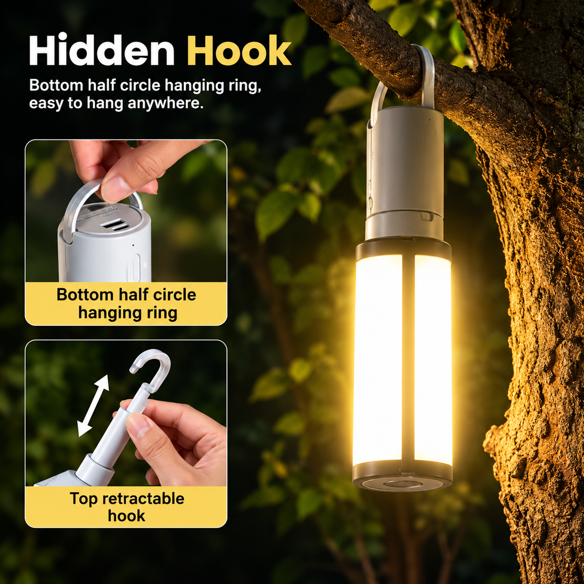 Foldable 4-Panel LED Camping Light & Desk Lamp – 2400mAh Rechargeable Hanging Tent Lantern with Hook