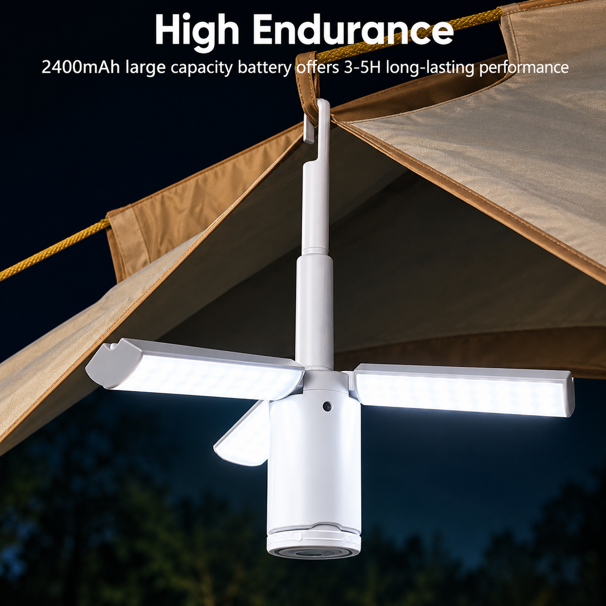 Foldable 4-Panel LED Camping Light & Desk Lamp – 2400mAh Rechargeable Hanging Tent Lantern with Hook