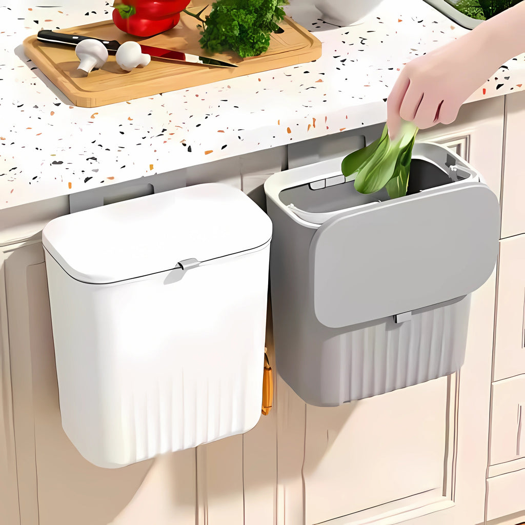 Wall-Mounted Kitchen Trash Bin with Sliding Lid – 9L Hanging Cabinet Door Compost & Waste Can