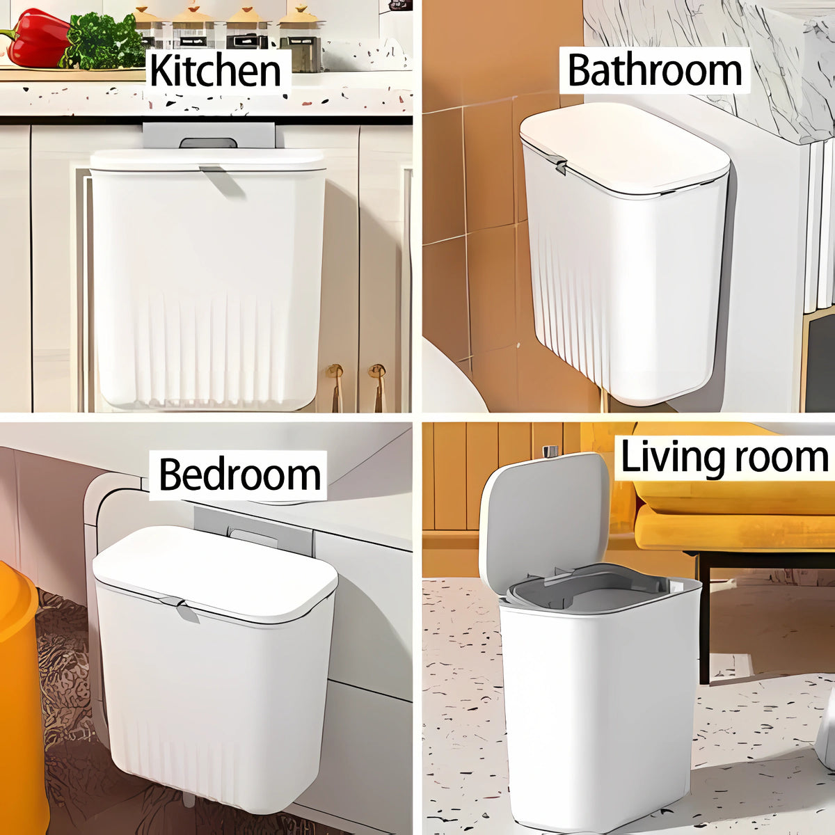 Wall-Mounted Kitchen Trash Bin with Sliding Lid – 9L Hanging Cabinet Door Compost & Waste Can